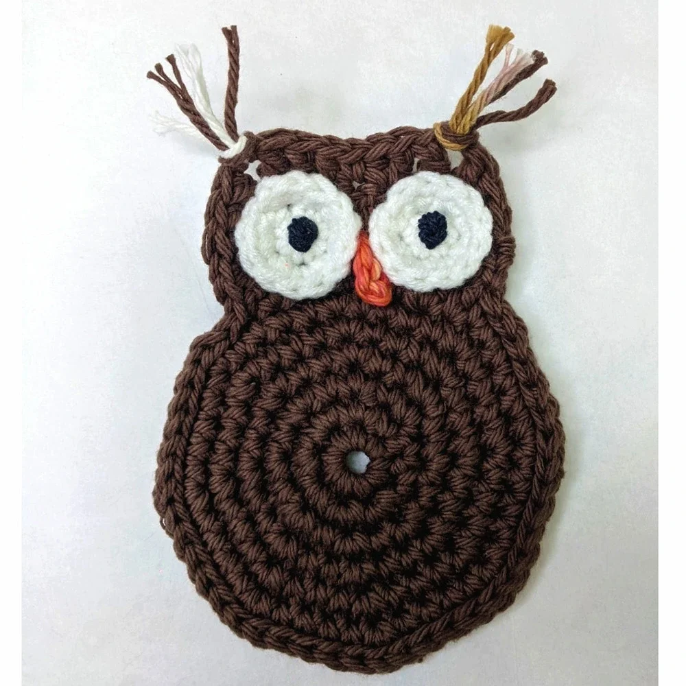 Crochet Owl Coasters Set of Two Hand Crafted Coffee Table Mug Rug Bird Nature